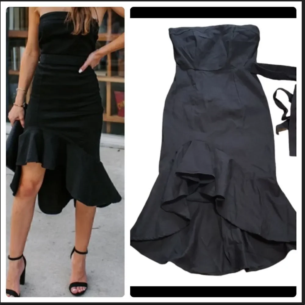 VICI Presentation Cotton Strapless Ruffles Midi Dress MEDIUM - Picture 2 of 16